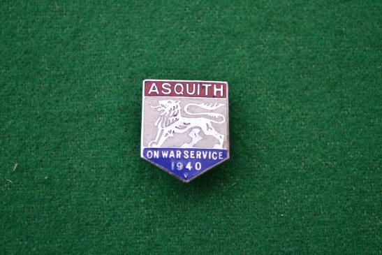 Asquith on war service badge.