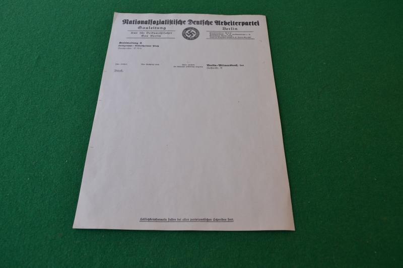 NSDAP Note Paper.